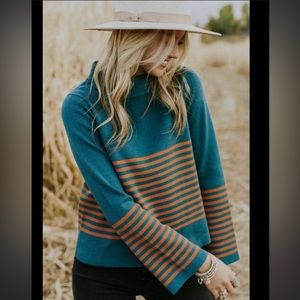 NWT Roolee Denton Mock Neck Bell Sleeve Sweater.